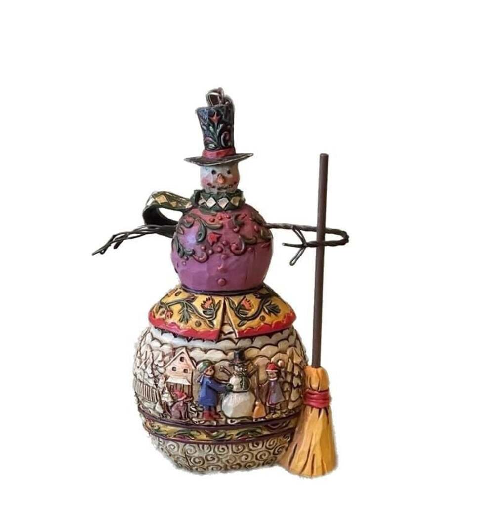 Jim Shore Heartwood Creek Kids Building a Snowman Broom Christmas Ornament Loose
